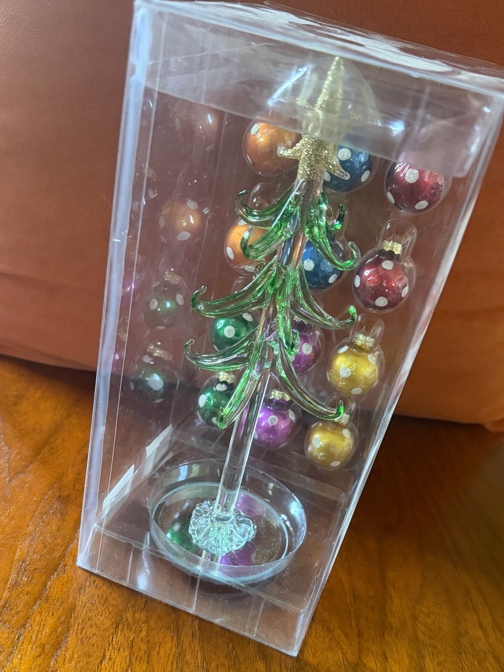 Glass Mini Holiday Tree Ornament Set - Green Tree with Multi-Color Orbs